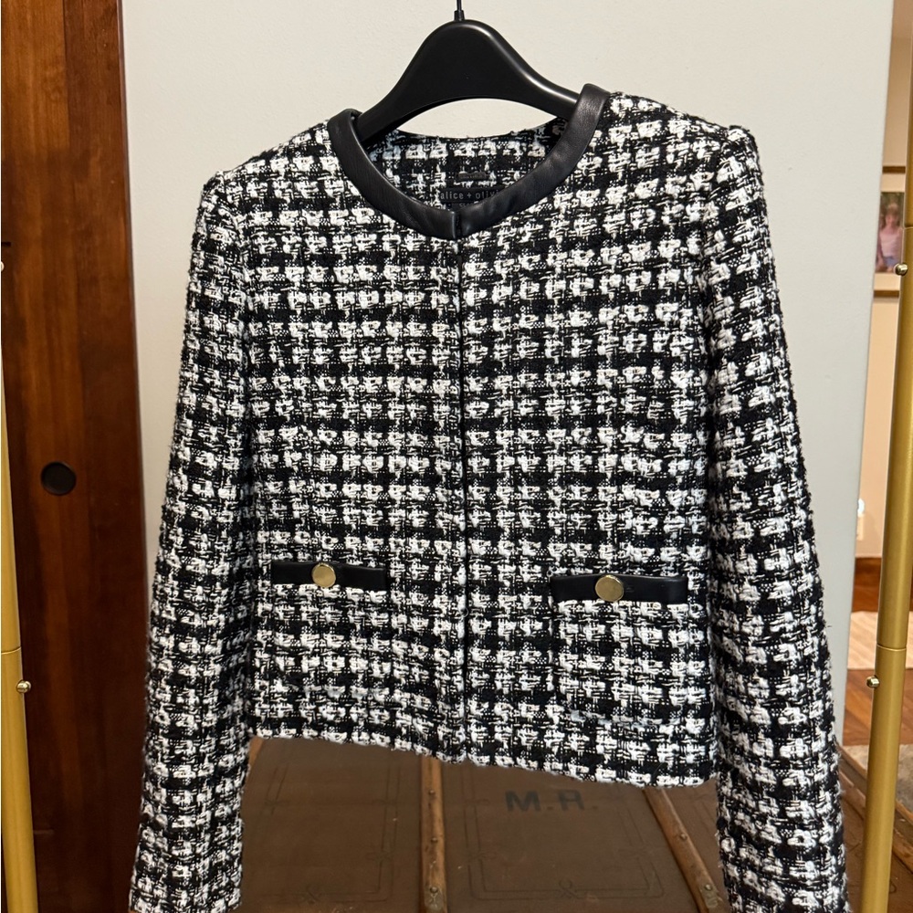 Alice + Olivia Black and White Tweed Blazer